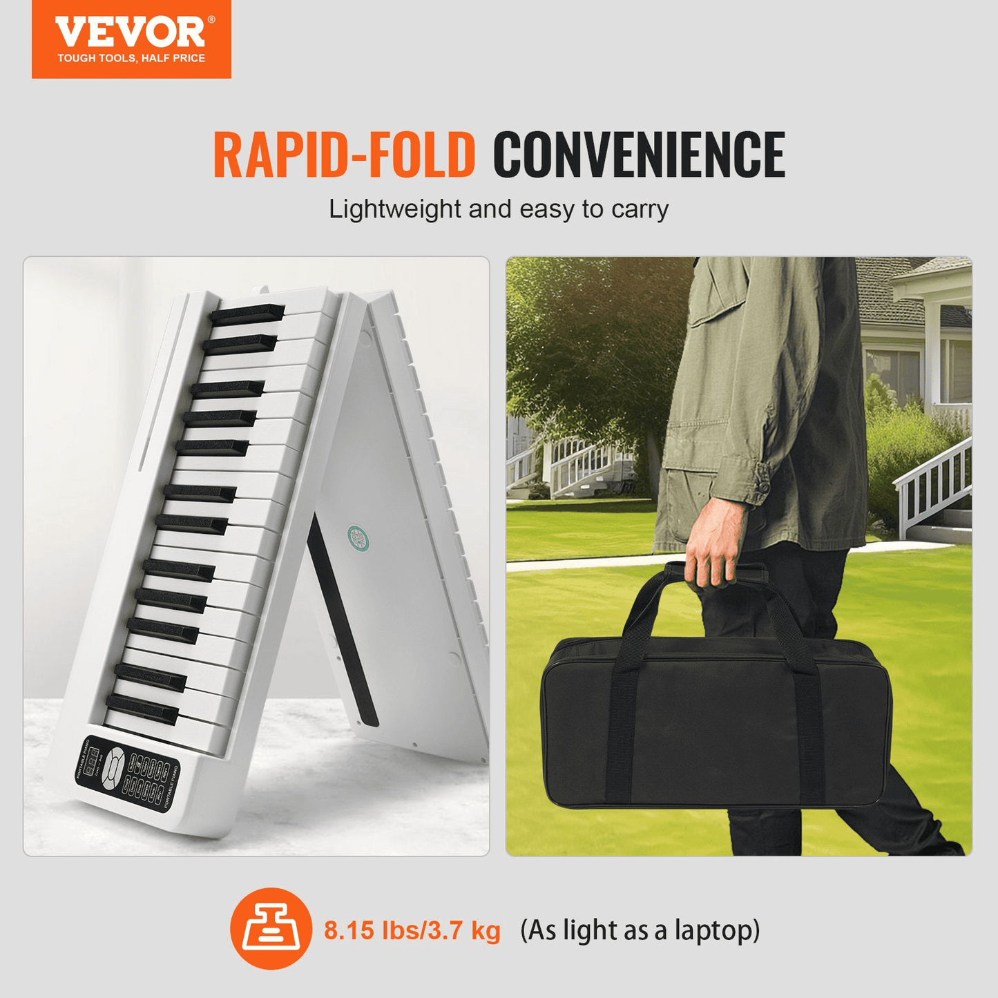 VEVOR 61 Key Folding Keyboard Piano Portable Foldable Piano Bluetooth MIDI White - The Little Big Store