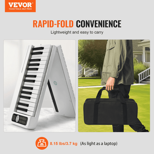 VEVOR 61 Key Folding Keyboard Piano Portable Foldable Piano Bluetooth MIDI White - The Little Big Store