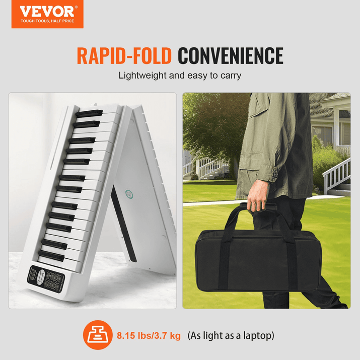 VEVOR 61 Key Folding Keyboard Piano Portable Foldable Piano Bluetooth MIDI White - The Little Big Store