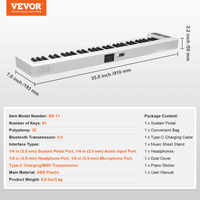 VEVOR 61 Key Folding Keyboard Piano Portable Foldable Piano Bluetooth MIDI White - The Little Big Store