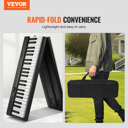 VEVOR 88 Key Folding Keyboard Piano Portable Foldable Piano Bluetooth MIDI Black - The Little Big Store