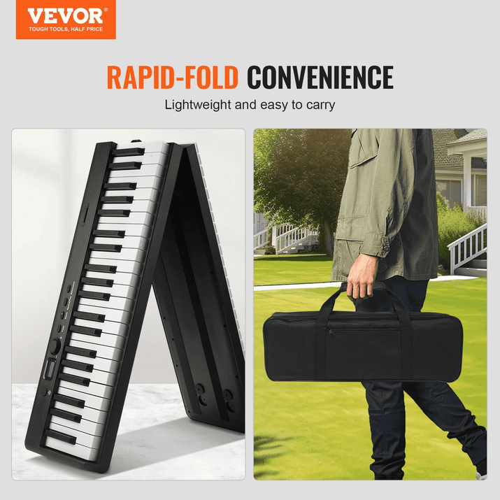 VEVOR 88 Key Folding Keyboard Piano Portable Foldable Piano Bluetooth MIDI Black - The Little Big Store