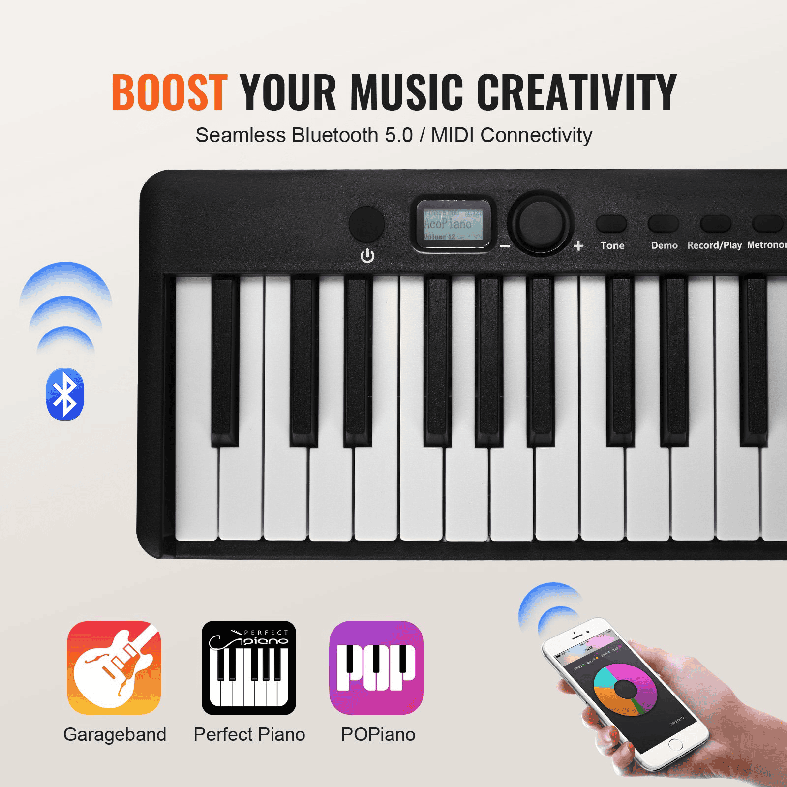 VEVOR 88 Key Folding Keyboard Piano Portable Foldable Piano Bluetooth MIDI Black - The Little Big Store