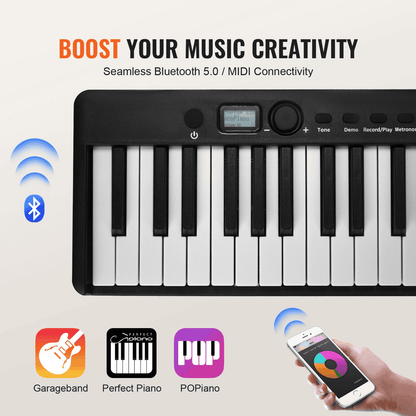 VEVOR 88 Key Folding Keyboard Piano Portable Foldable Piano Bluetooth MIDI Black - The Little Big Store