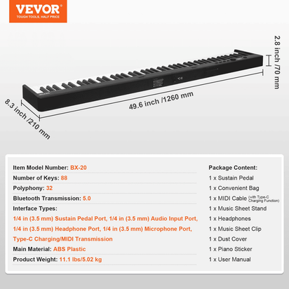 VEVOR 88 Key Folding Keyboard Piano Portable Foldable Piano Bluetooth MIDI Black - The Little Big Store