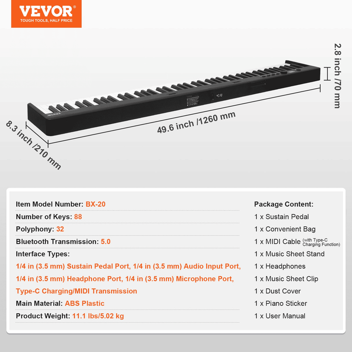 VEVOR 88 Key Folding Keyboard Piano Portable Foldable Piano Bluetooth MIDI Black - The Little Big Store