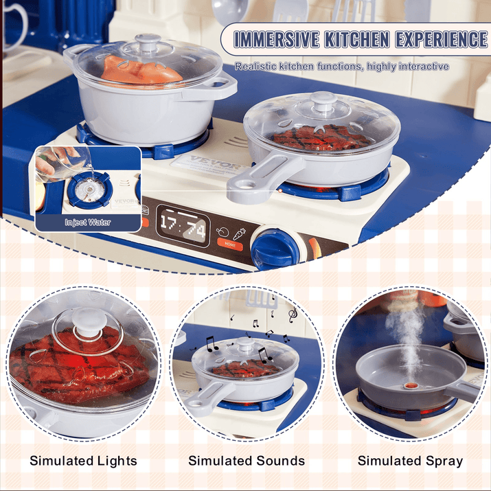 Christmas Gift! VEVOR Kitchen Playset Kids Pretend Cooking Play Toy 74 Piece Accessories Blue - The Little Big Store