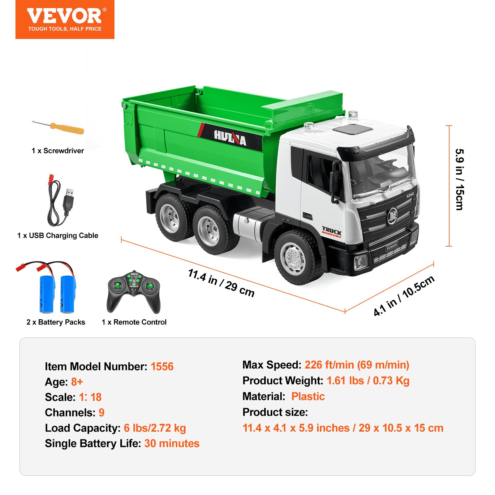 RC Remote Control Dump Truck Toy Construction Vehicle Toy 9CH 1:18 Scale - The Little Big Store