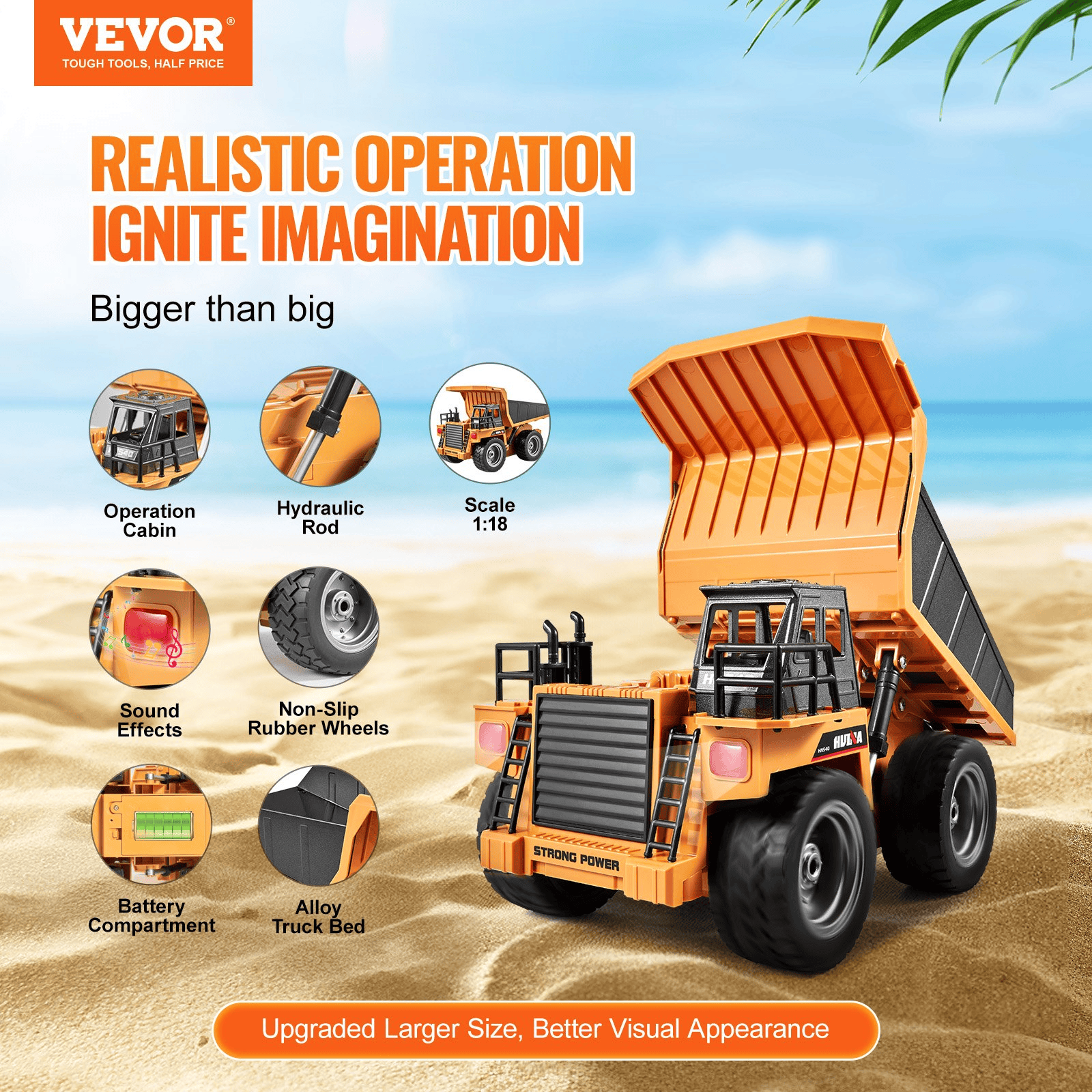 VEVOR RC Remote Control Dump Truck Toy Construction Vehicle Toy 9CH 1:18 Scale - The Little Big Store
