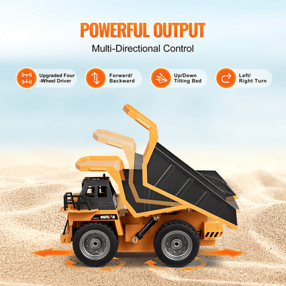 VEVOR RC Remote Control Dump Truck Toy Construction Vehicle Toy 9CH 1:18 Scale - The Little Big Store