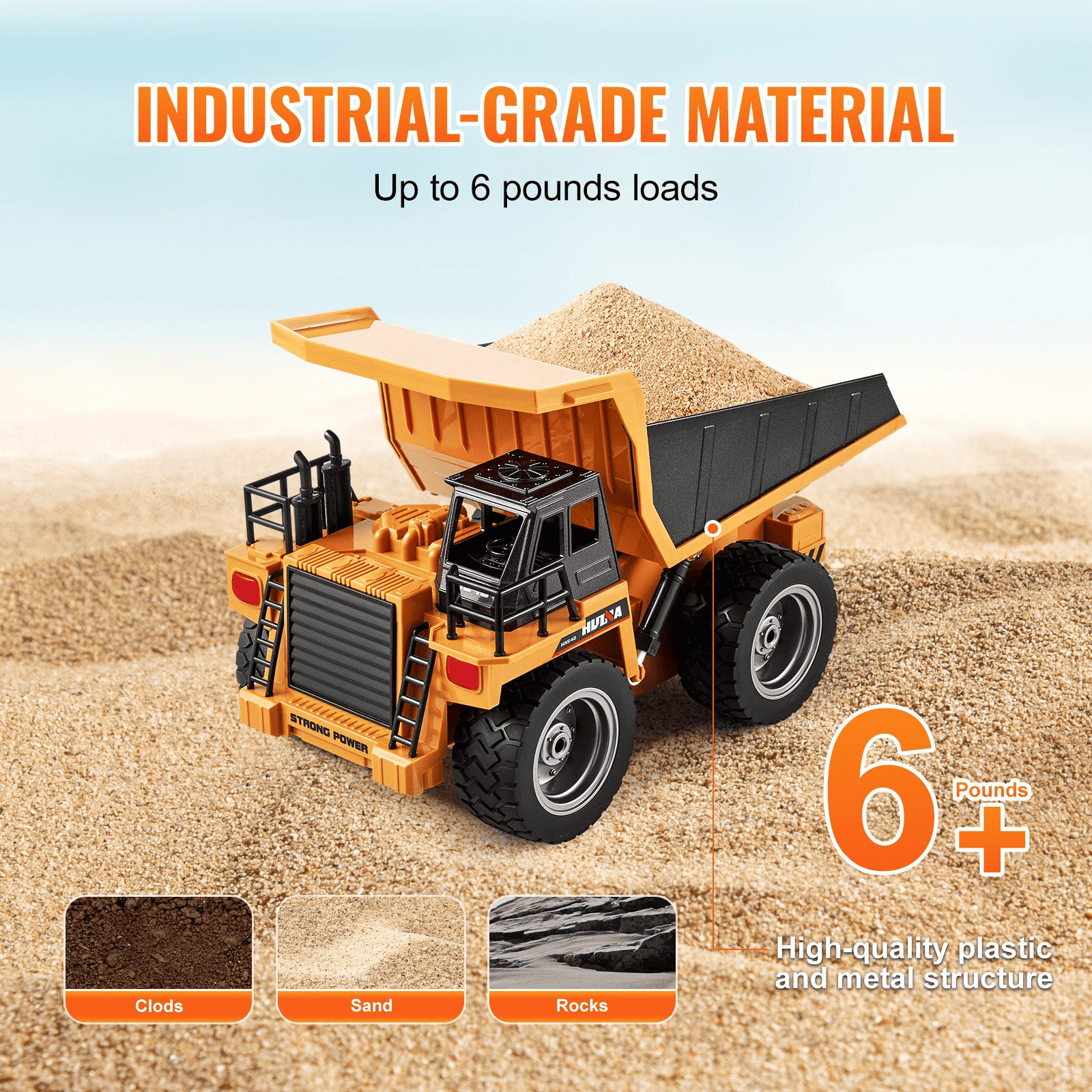 VEVOR RC Remote Control Dump Truck Toy Construction Vehicle Toy 9CH 1:18 Scale - The Little Big Store