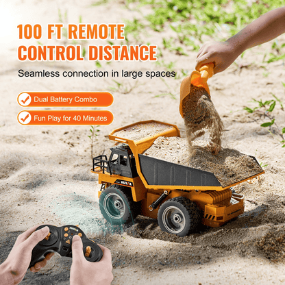 VEVOR RC Remote Control Dump Truck Toy Construction Vehicle Toy 9CH 1:18 Scale - The Little Big Store