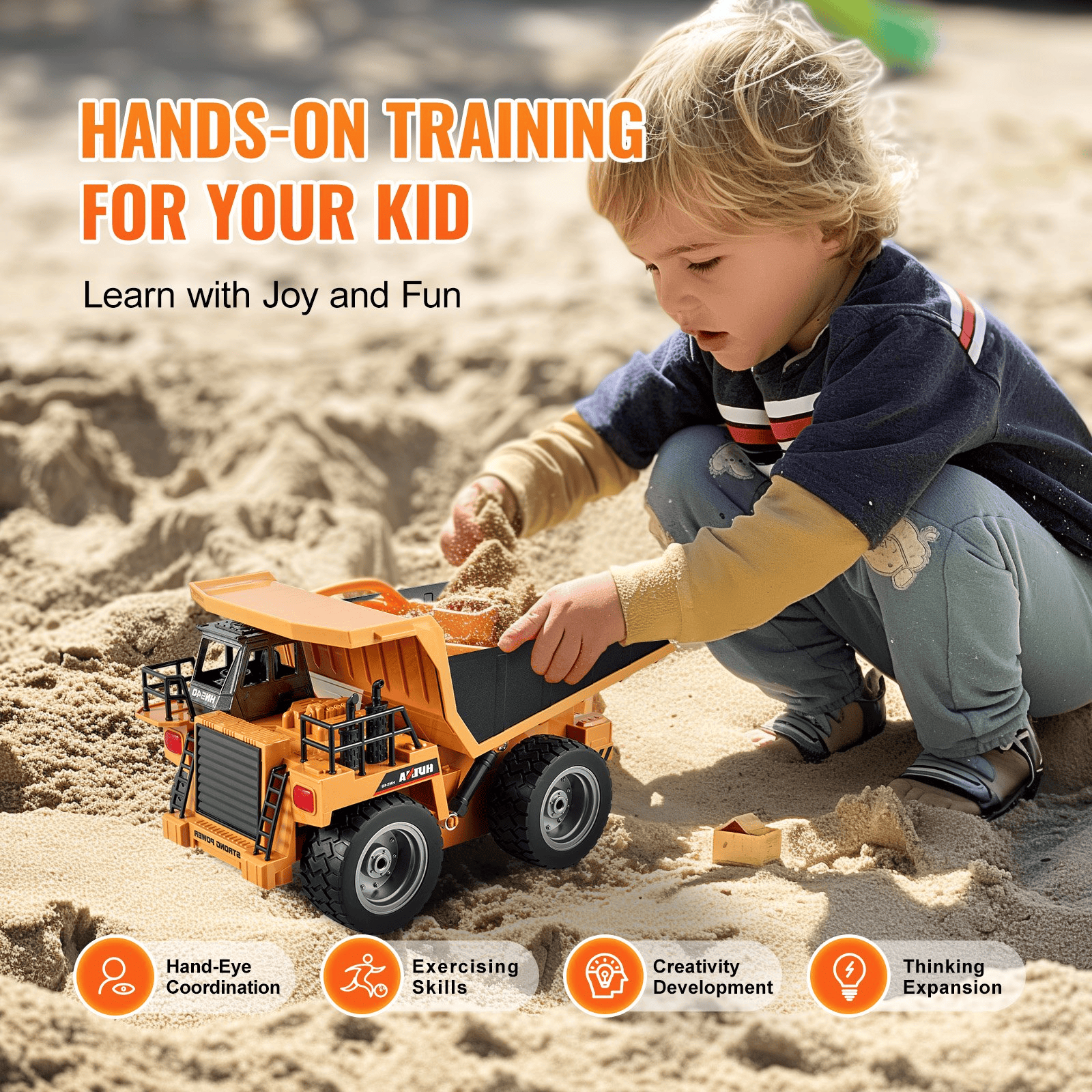 VEVOR RC Remote Control Dump Truck Toy Construction Vehicle Toy 9CH 1:18 Scale - The Little Big Store