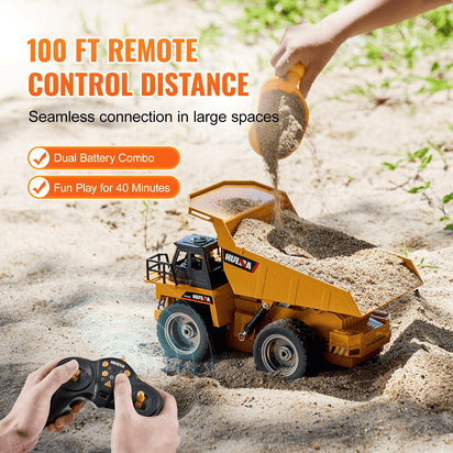 VEVOR RC Remote Control Dump Truck Toy Construction Vehicle Toy 9CH 1:18 Scale - The Little Big Store