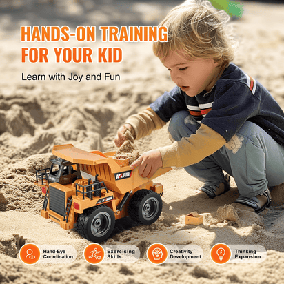 VEVOR RC Remote Control Dump Truck Toy Construction Vehicle Toy 9CH 1:18 Scale - The Little Big Store