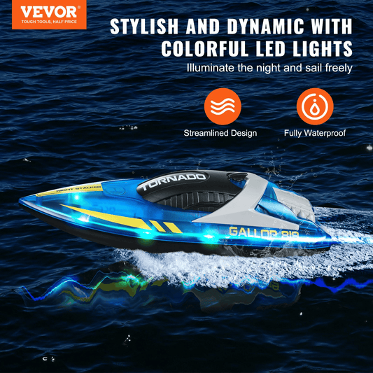 VEVOR RC Boat 2.4 GHz Remote Control Racing Boat 12 km/h Kids Adults Gift Blue - The Little Big Store