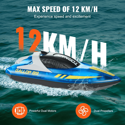 VEVOR RC Boat 2.4 GHz Remote Control Racing Boat 12 km/h Kids Adults Gift Blue - The Little Big Store
