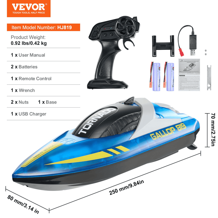 VEVOR RC Boat 2.4 GHz Remote Control Racing Boat 12 km/h Kids Adults Gift Blue - The Little Big Store