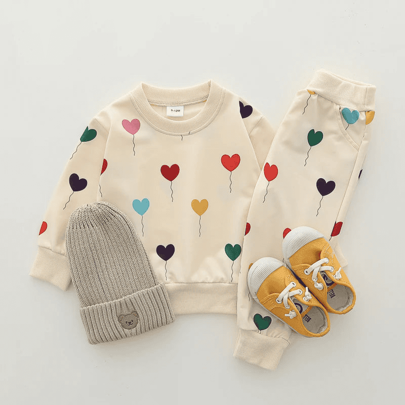Cotton tracksuit set 2 pcs sweatshirt and trousers for Children Hearts - The Little Big Store