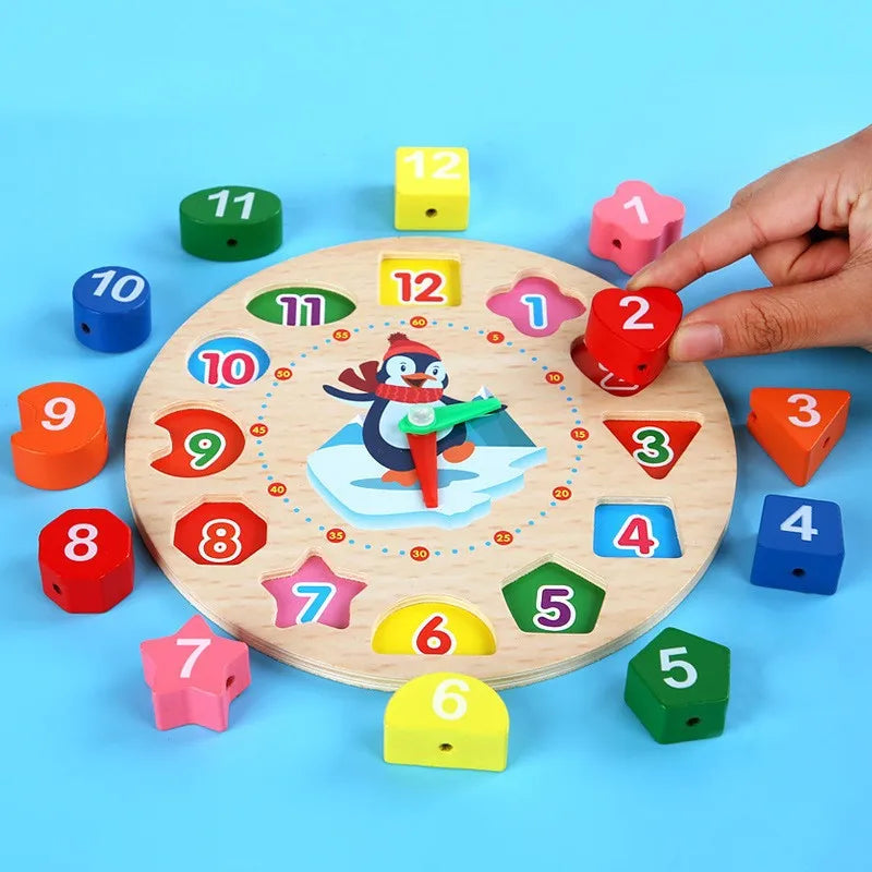Montessori Wooden Clock Educational Game – Early Learning Time Puzzle Toy