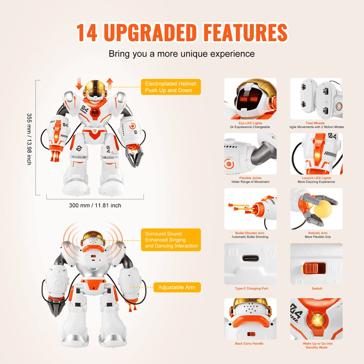 VEVOR RC Robot Toy Battle Robot for Kids Remote Control Robotic Toy Programmable - The Little Big Store