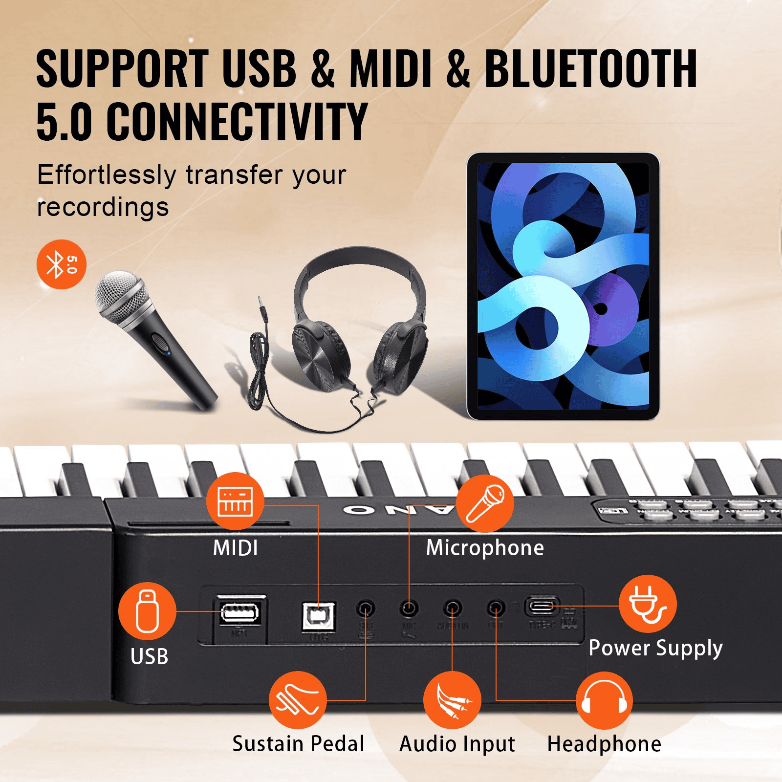 VEVOR 88 Key Digital Piano Keyboard Semi Weighted Full Size Electric Portable - The Little Big Store
