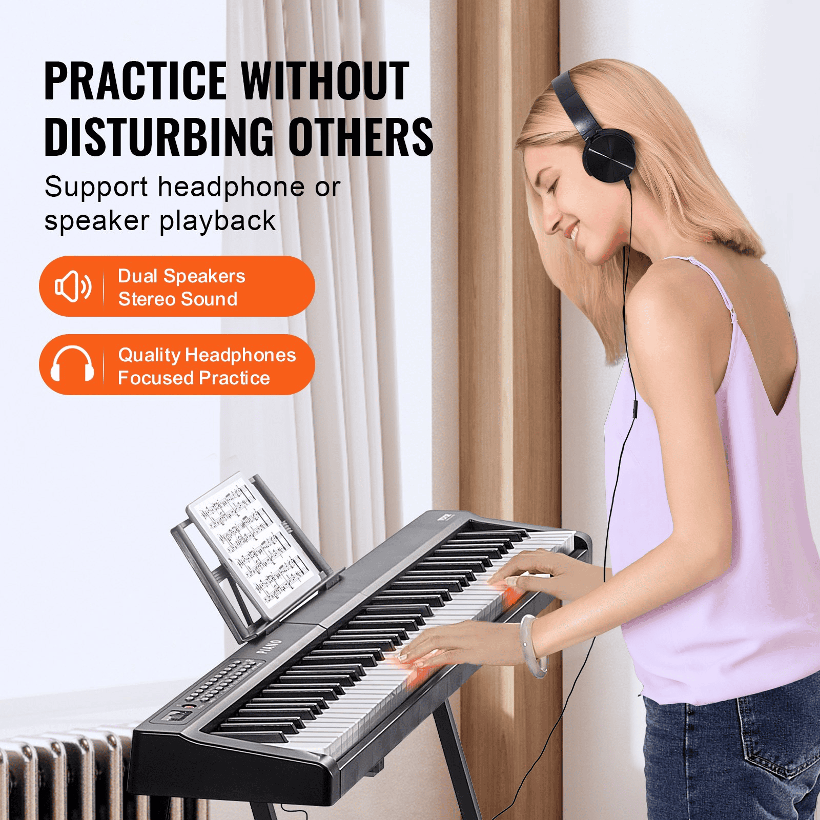 VEVOR 88 Key Digital Piano Keyboard Semi Weighted Full Size Electric Portable - The Little Big Store