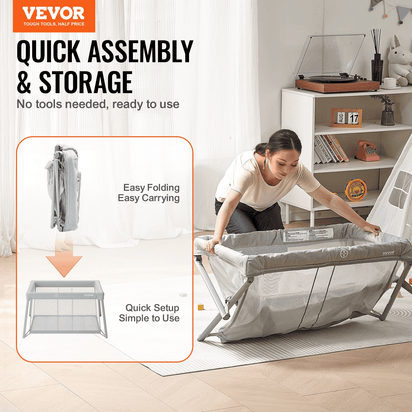 VEVOR Baby Travel Crib and Play Yard Folding Baby Playpen with Soft Mattress Pad - The Little Big Store