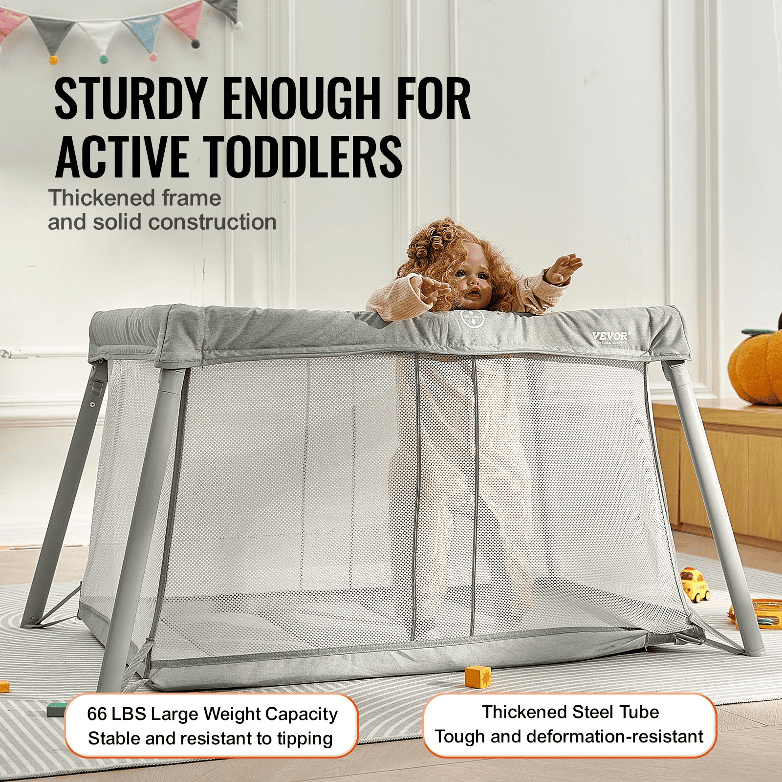VEVOR Baby Travel Crib and Play Yard Folding Baby Playpen with Soft Mattress Pad - The Little Big Store
