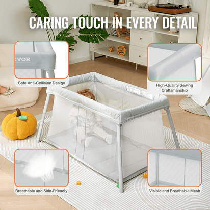 VEVOR Baby Travel Crib and Play Yard Folding Baby Playpen with Soft Mattress Pad - The Little Big Store