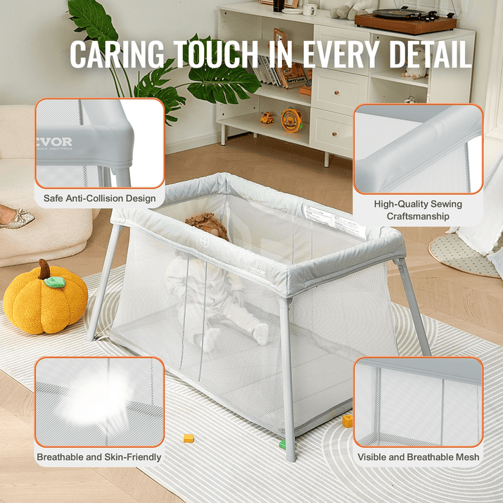 VEVOR Baby Travel Crib and Play Yard Folding Baby Playpen with Soft Mattress Pad - The Little Big Store