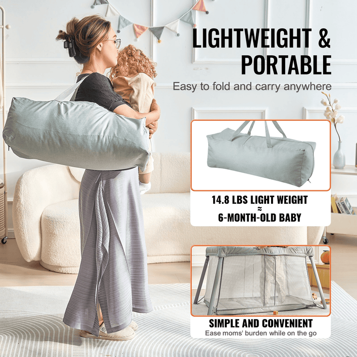 VEVOR Baby Travel Crib and Play Yard Folding Baby Playpen with Soft Mattress Pad - The Little Big Store