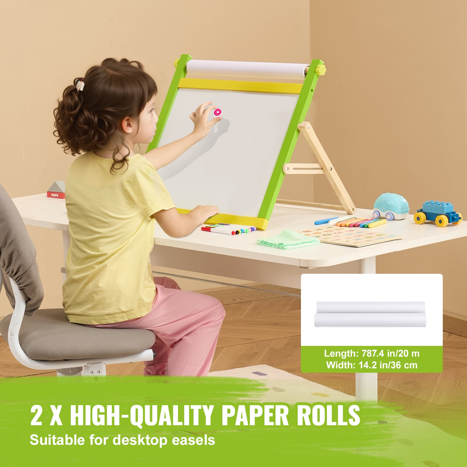 Kids Easel Accessory Set – 32 Piece Art Painting Kit with Chalk, Markers & Paper Rolls