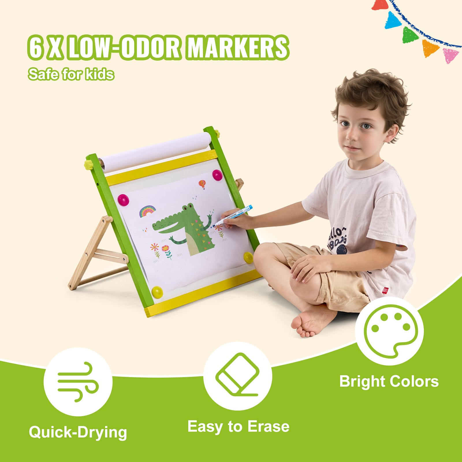 Kids Easel Accessory Set – 32 Piece Art Painting Kit with Chalk, Markers & Paper Rolls