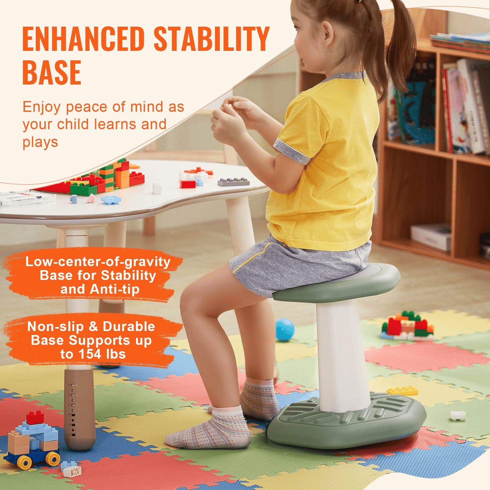 VEVOR Kids Wobble Chair Active Chair with Sponge Cushion, Wobble Stool Improves Focus, Posture and Calm Children, Ideal for Schools and Preschools, Age 3-7, Green - The Little Big Store
