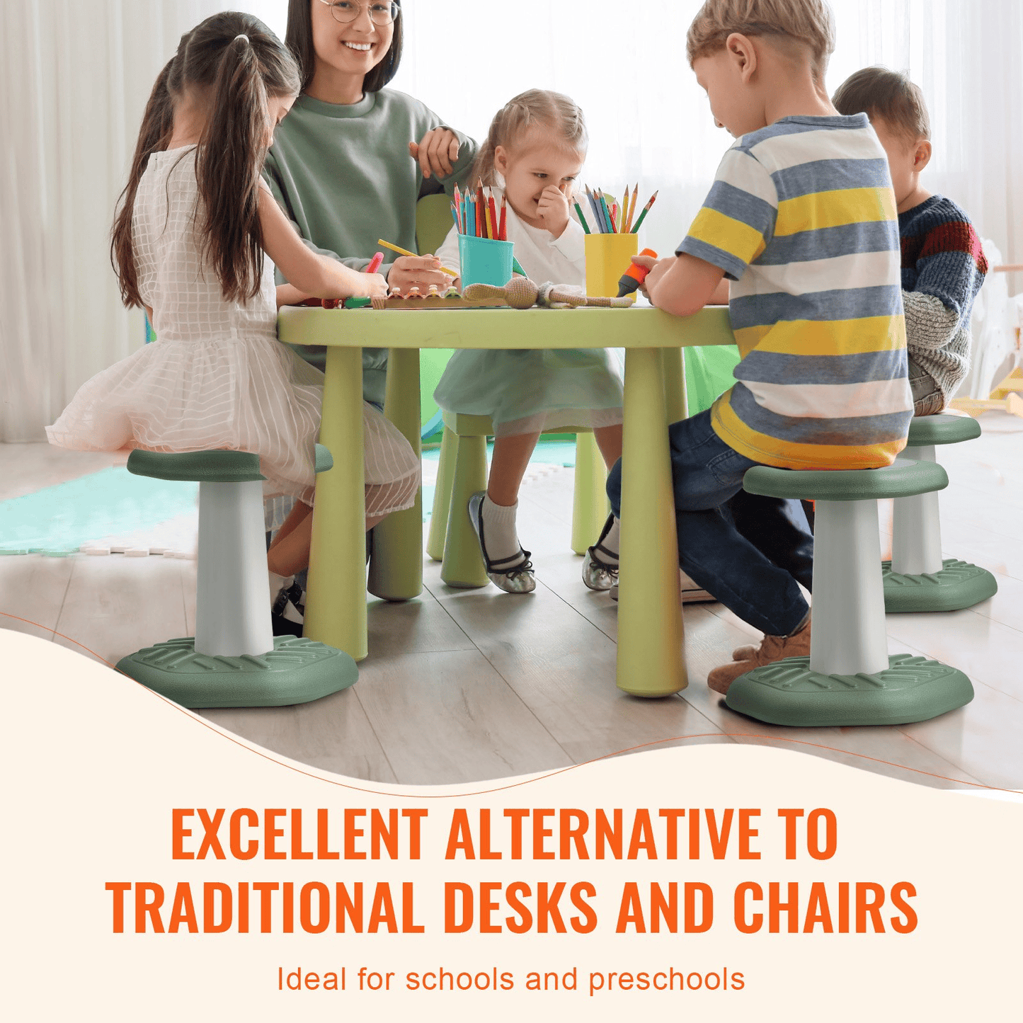 VEVOR Kids Wobble Chair Active Chair with Sponge Cushion, Wobble Stool Improves Focus, Posture and Calm Children, Ideal for Schools and Preschools, Age 3-7, Green - The Little Big Store