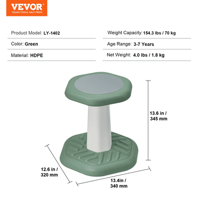 VEVOR Kids Wobble Chair Active Chair with Sponge Cushion, Wobble Stool Improves Focus, Posture and Calm Children, Ideal for Schools and Preschools, Age 3-7, Green - The Little Big Store