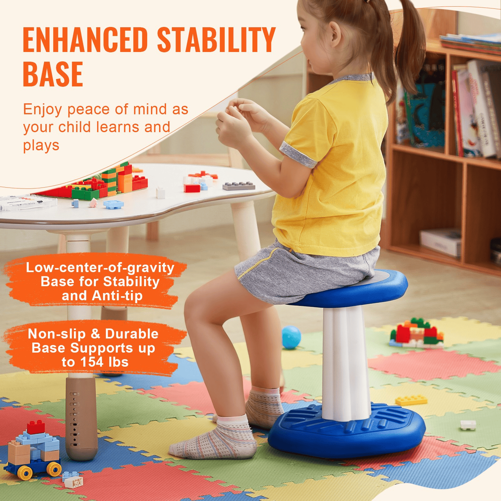 VEVOR Kids Wobble Chair, Active Chair with Sponge Cushion, Wobble Stool Improves Focus, Posture and Calm Children, Ideal for Schools and Preschools, Age 3-7, Blue - The Little Big Store