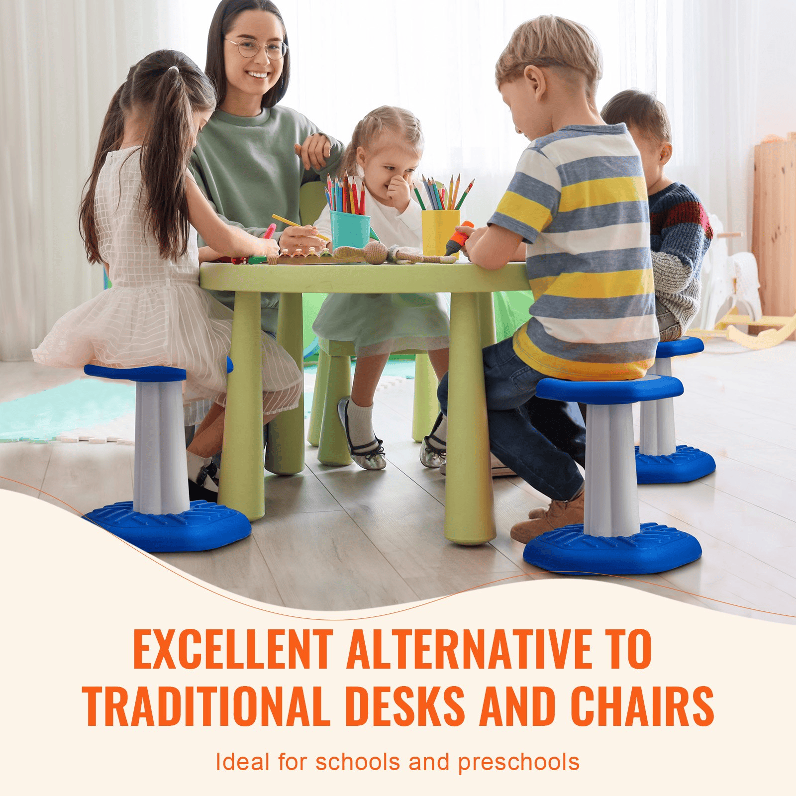 VEVOR Kids Wobble Chair, Active Chair with Sponge Cushion, Wobble Stool Improves Focus, Posture and Calm Children, Ideal for Schools and Preschools, Age 3-7, Blue - The Little Big Store