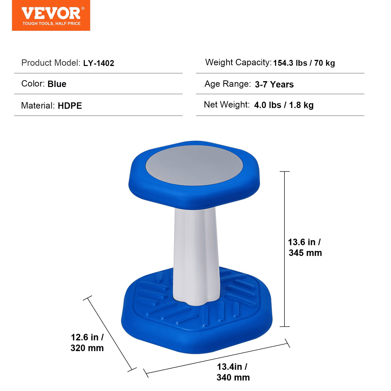 VEVOR Kids Wobble Chair, Active Chair with Sponge Cushion, Wobble Stool Improves Focus, Posture and Calm Children, Ideal for Schools and Preschools, Age 3-7, Blue - The Little Big Store
