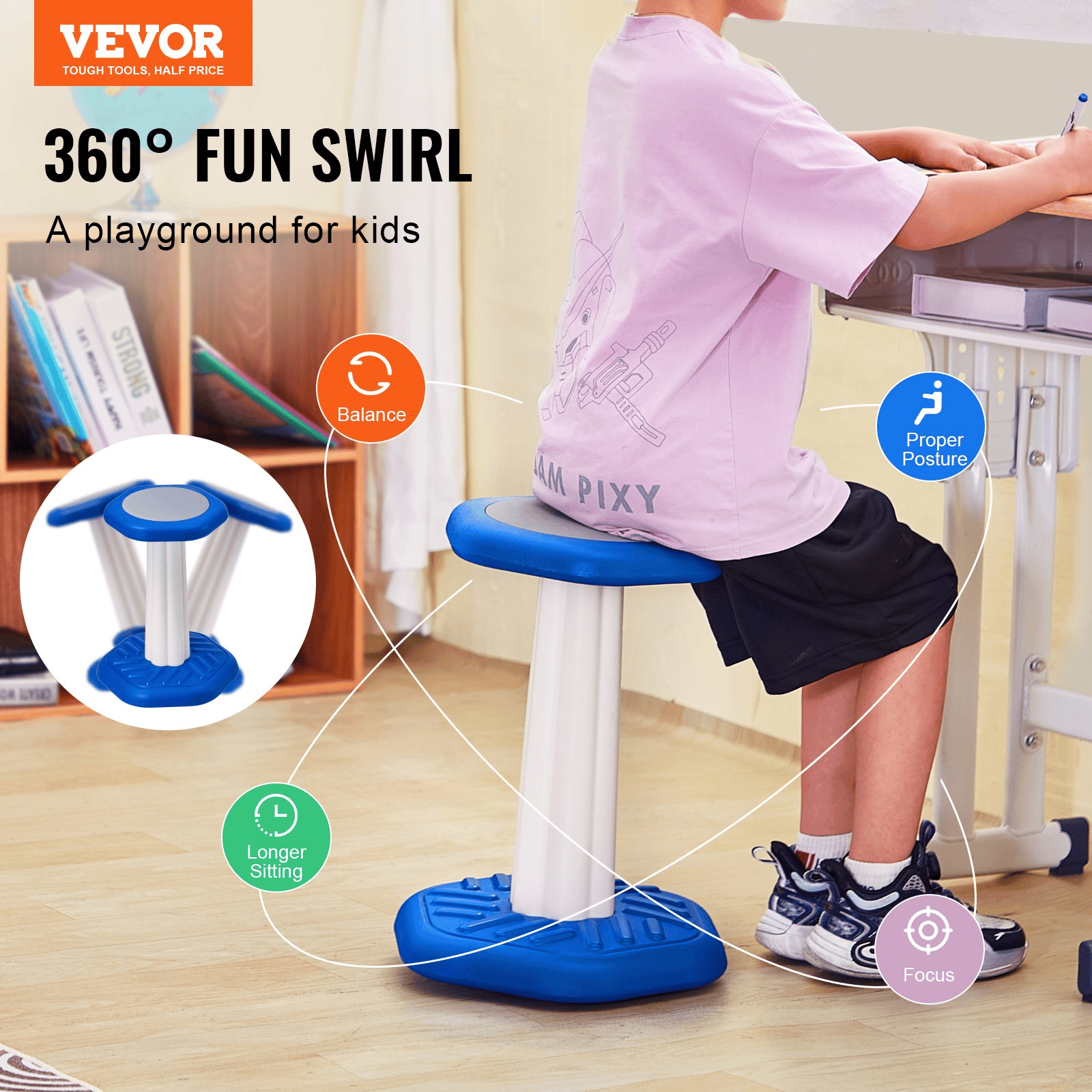 VEVOR Kids Wobble Chair (17.7-inch High), Active Chair with Sponge Cushion, Wobble Stool Improves Focus, Posture and Calm Children, Ideal for Schools and Home, Age 7-14, Blue - The Little Big Store