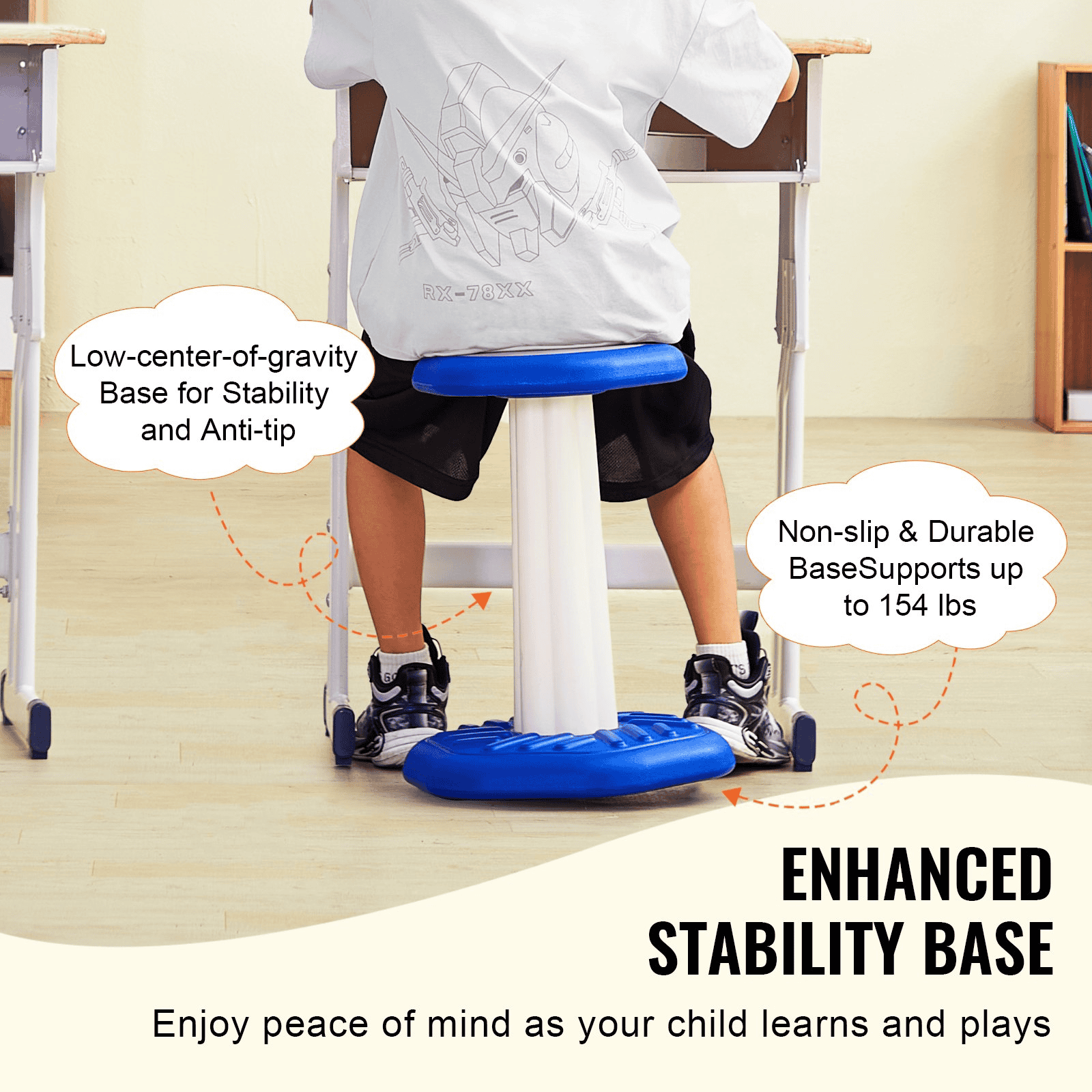 VEVOR Kids Wobble Chair (17.7-inch High), Active Chair with Sponge Cushion, Wobble Stool Improves Focus, Posture and Calm Children, Ideal for Schools and Home, Age 7-14, Blue - The Little Big Store