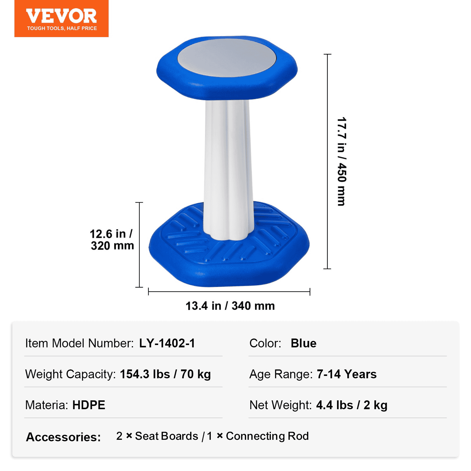 VEVOR Kids Wobble Chair (17.7-inch High), Active Chair with Sponge Cushion, Wobble Stool Improves Focus, Posture and Calm Children, Ideal for Schools and Home, Age 7-14, Blue - The Little Big Store