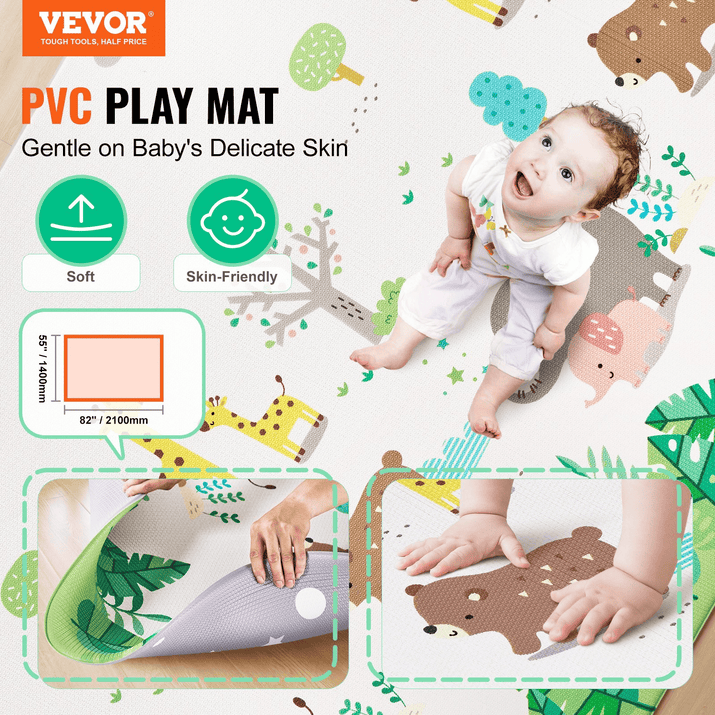 VEVOR 55"x82" Baby Play Mat Kids Crawling Soft Activity Floor Playmat 2 Side - The Little Big Store