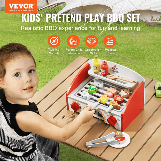 VEVOR 26 PCS Kids BBQ Grill Playset Wooden Cooking Grill Toy Set Pretend Sound - The Little Big Store