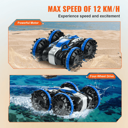 VEVOR Amphibious Remote Control Car Boat 2.4 GHz 4WD RC Boat Kids Adults Blue - The Little Big Store