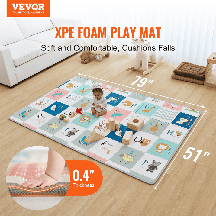 VEVOR 51"x79" Baby Play Mat Kids Crawling Soft Activity Floor Playmat 2 Side - The Little Big Store
