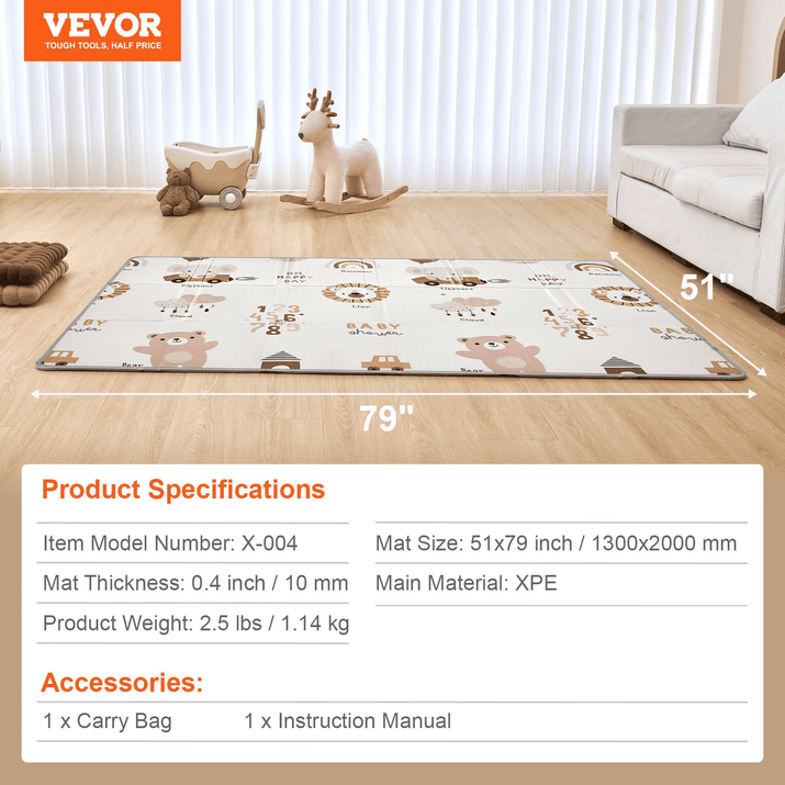 VEVOR 51"x79" Baby Play Mat Kids Crawling Soft Activity Floor Playmat 2 Side - The Little Big Store