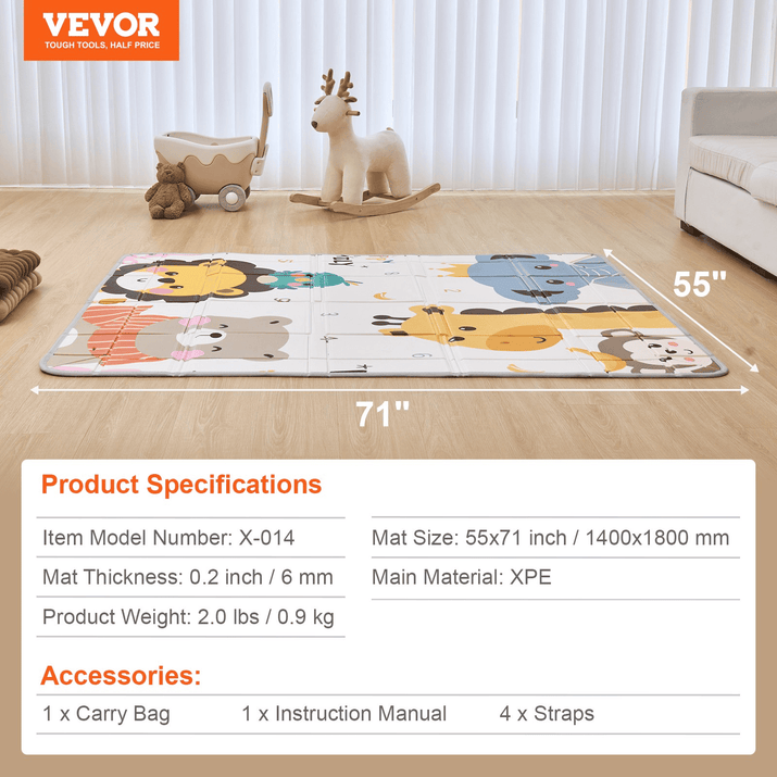 VEVOR 59"x71" Baby Play Mat Kids Crawling Soft Activity Floor Playmat 2 Side - The Little Big Store