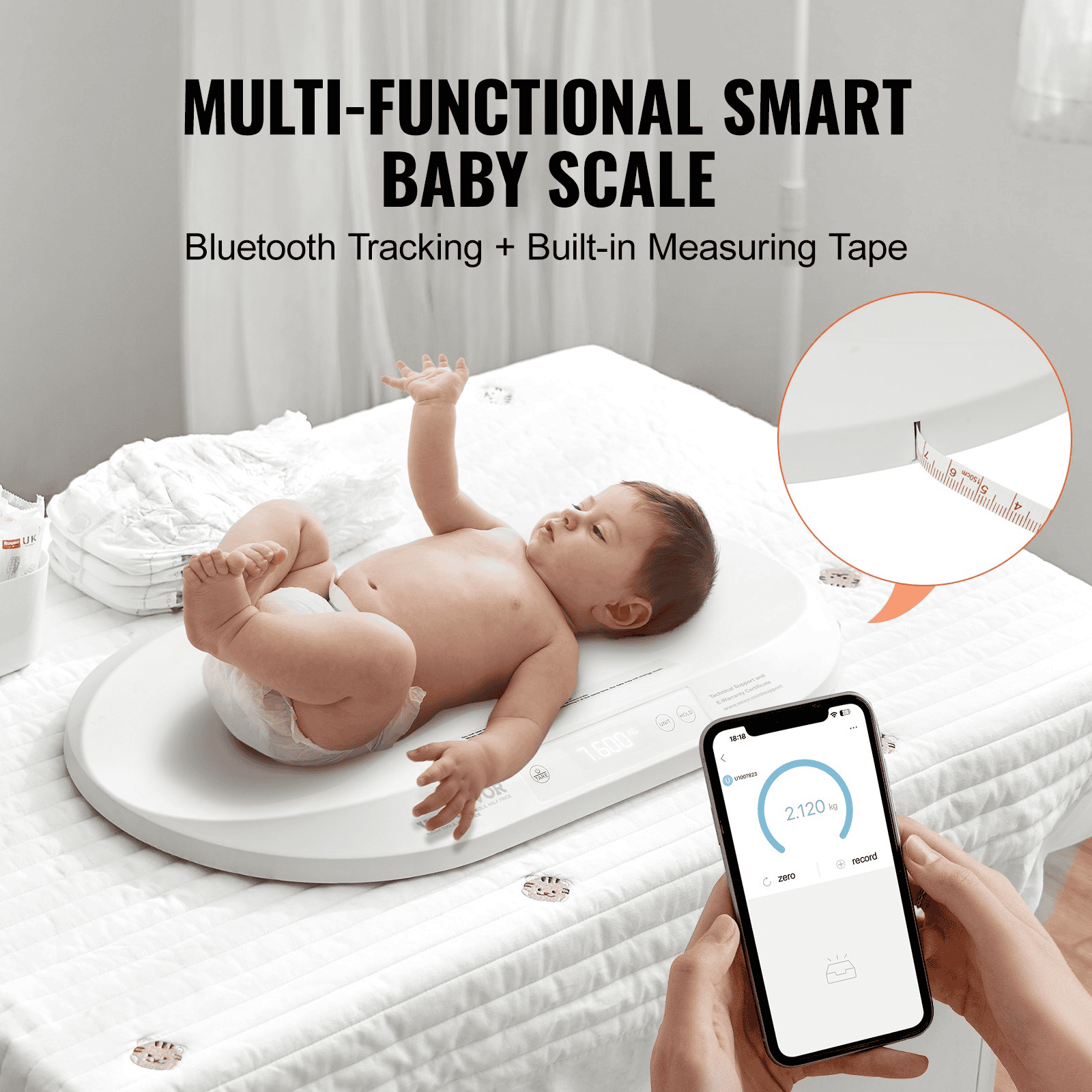 VEVOR Baby Scale Smart Bluetooth Infant Digital Scale with Measuring Tape 88LBS - The Little Big Store